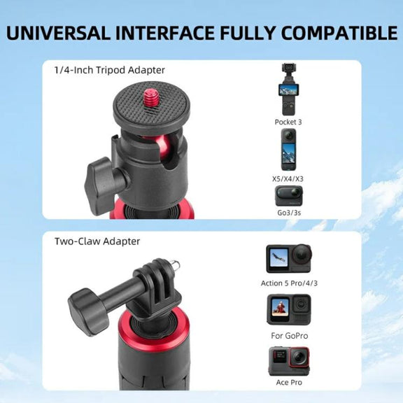 Flymile 1.4m Extendable Selfie Stick Tripod For Action Cameras One-Button Quick Setup Monopod With Wide-Angle View