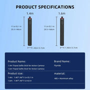 Flymile 1.4m Extendable Selfie Stick Tripod For Action Cameras One-Button Quick Setup Monopod With Wide-Angle View
