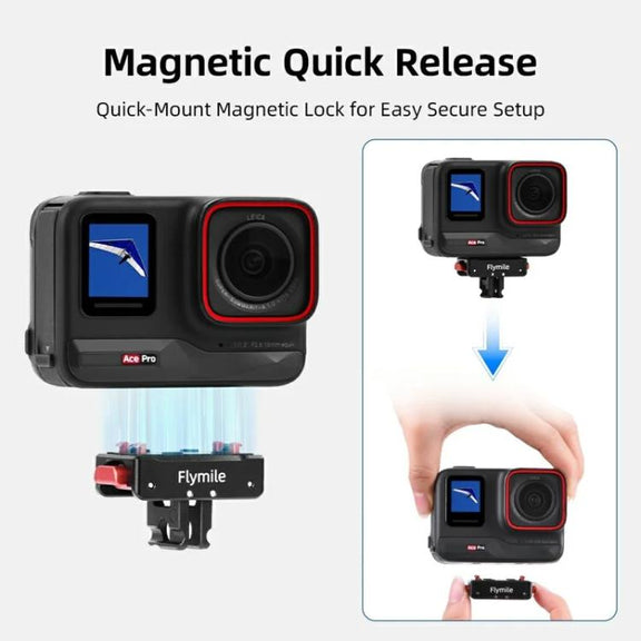 Flymile Magnetic Quick-Release Base 1/4 Inch Thread Foldable Extension Kit for Insta360 Ace Pro 2/Ace Pro/Ace/X5/X4/X3/X2(Black)