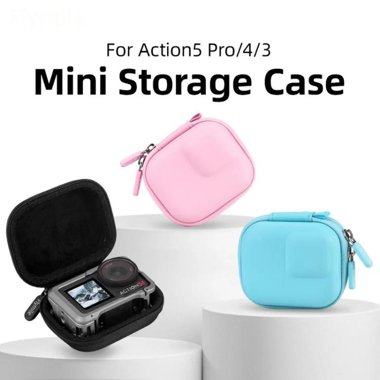 Flymile PU Mini Camera Case with Carabiner For Caged DJI Action 3/4/5 Pro/Insta360 Ace Pro 2/1/GoPro(Blue)