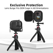 Flymile PU Mini Camera Case with Carabiner For Caged DJI Action 3/4/5 Pro/Insta360 Ace Pro 2/1/GoPro(Black)