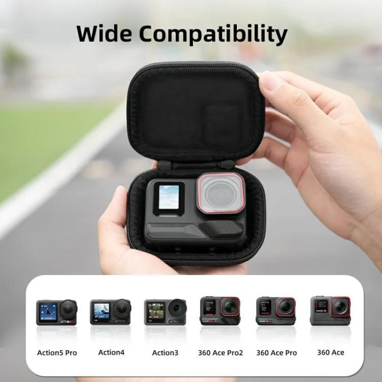 Flymile PU Mini Camera Case with Carabiner For Caged DJI Action 3/4/5 Pro/Insta360 Ace Pro 2/1/GoPro(Black)