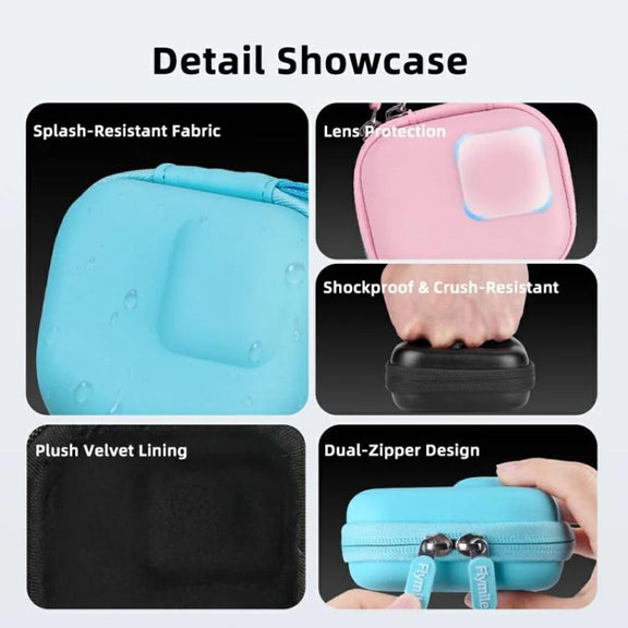 Flymile PU Mini Camera Case with Carabiner For Caged DJI Action 3/4/5 Pro/Insta360 Ace Pro 2/1/GoPro(Pink)