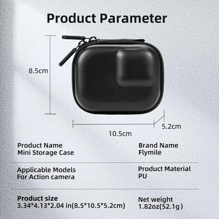 Flymile PU Mini Camera Case with Carabiner For Caged DJI Action 3/4/5 Pro/Insta360 Ace Pro 2/1/GoPro(Black) - free shipping - PMC Jewellery - Order now!