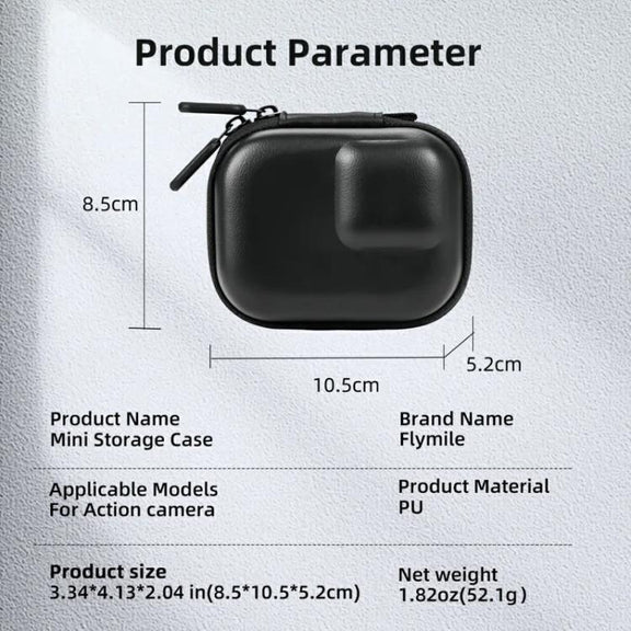 Flymile PU Mini Camera Case with Carabiner For Caged DJI Action 3/4/5 Pro/Insta360 Ace Pro 2/1/GoPro(Black)