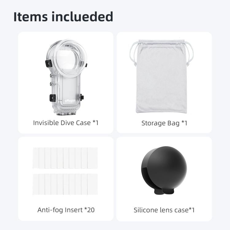 For Insta360 X5 AMagisn 60m/196ft Diving Case Quick-Release Full Invisible Water-resistant Underwater Housing