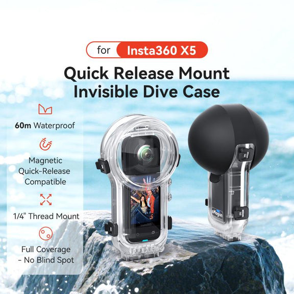 For Insta360 X5 AMagisn 60m/196ft Diving Case Quick-Release Full Invisible Water-resistant Underwater Housing