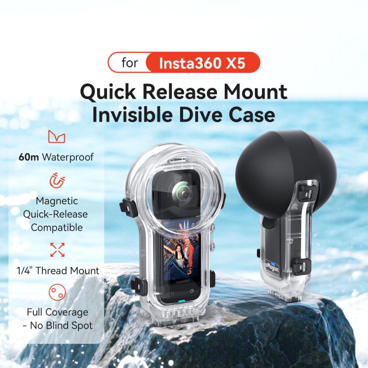 For Insta360 X5 AMagisn 60m/196ft Diving Case Quick-Release Full Invisible Water-resistant Underwater Housing