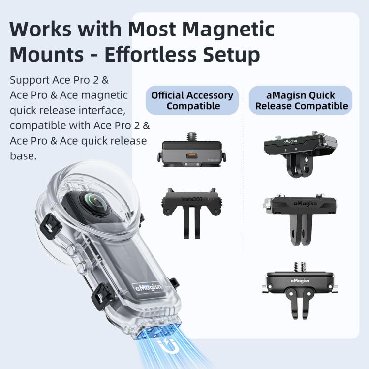 For Insta360 X5 AMagisn 60m/196ft Diving Case Quick-Release Full Invisible Water-resistant Underwater Housing