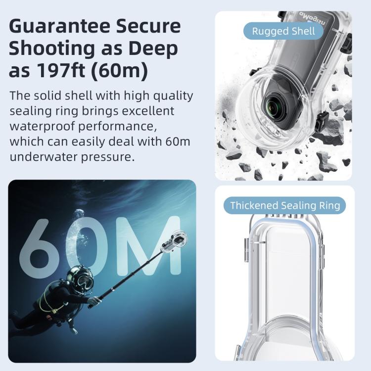 For Insta360 X5 AMagisn 60m/196ft Diving Case Quick-Release Full Invisible Water-resistant Underwater Housing