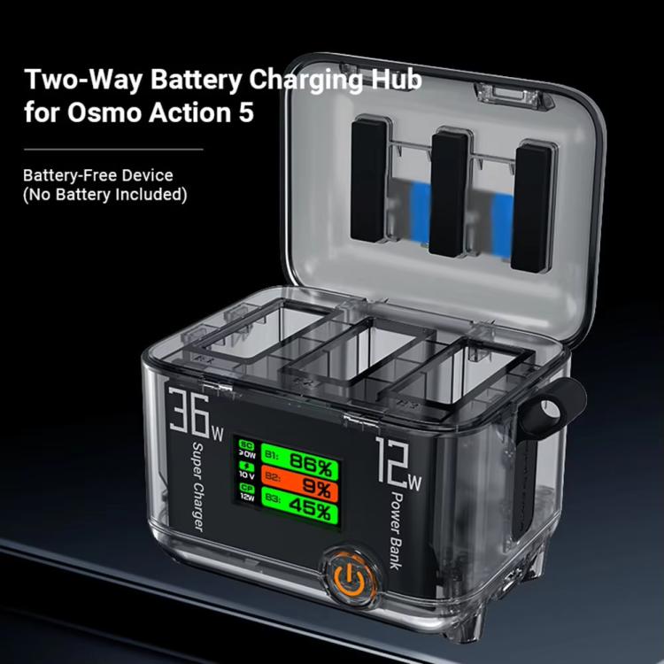 CYNOVA Fast Charging Hub for DJI Osmo 360/Action 5 Pro/4/3 With 1.14 inch TFT LCD Display(Translucent) - free shipping - PMC Jewellery - Order now!