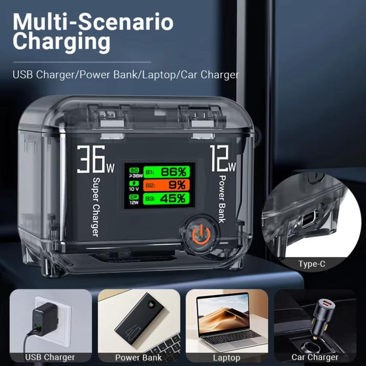 CYNOVA Fast Charging Hub for DJI Osmo 360/Action 5 Pro/4/3 With 1.14 inch TFT LCD Display(Translucent) - free shipping - PMC Jewellery - Order now!