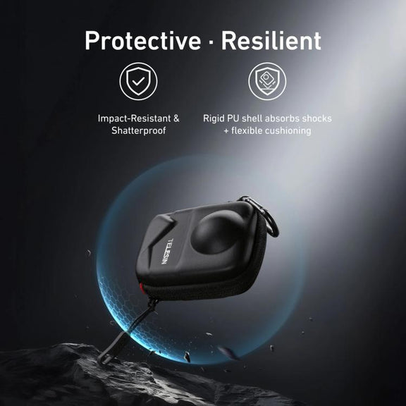 TELESIN Full-Coverage PU Carrying Case for DJI Osmo 360 Camera Protective Pouch with Carabiner Clip
