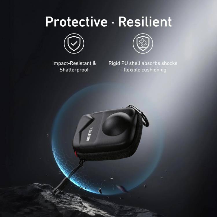 TELESIN Full-Coverage PU Carrying Case for DJI Osmo 360 Camera Protective Pouch with Carabiner Clip