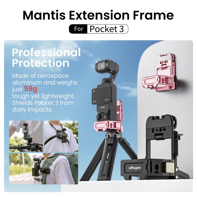 For DJI Pocket 3 aMagisn Mantis Extension Frame Magnetic Mount for Hands-Free Vlogging(Pink) - free shipping - PMC TechLife - Order now!