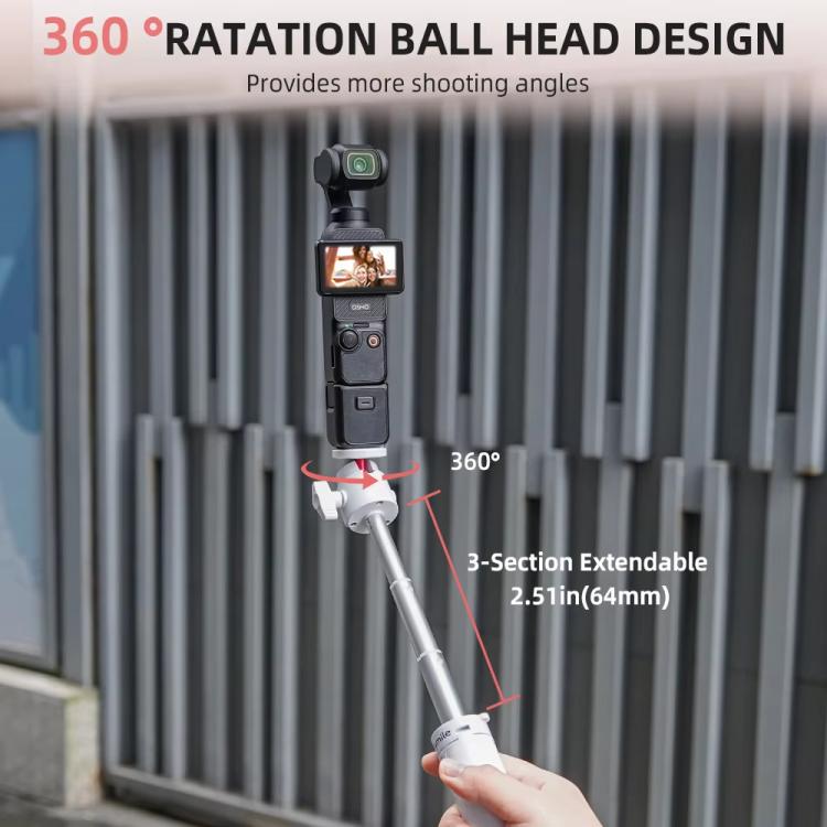 Flymile 15.8-30.8cm Tripod Selfie Stick for Action Cameras With 360-degree Adjustable Ball Head & Cold Shoe(White) - free shipping - PMC Jewellery - Order now!