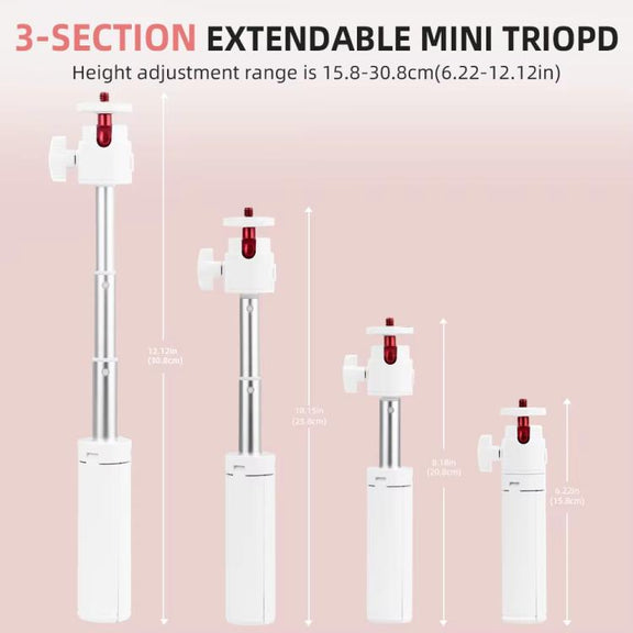 Flymile 15.8-30.8cm Tripod Selfie Stick for Action Cameras With 360-degree Adjustable Ball Head & Cold Shoe(White)