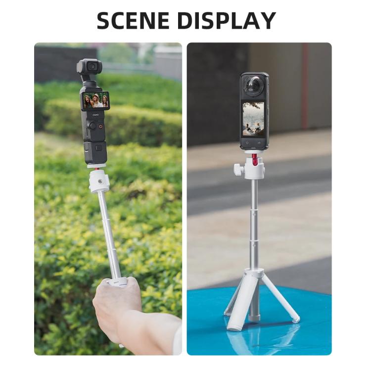 Flymile 15.8-30.8cm Tripod Selfie Stick for Action Cameras With 360-degree Adjustable Ball Head & Cold Shoe(White)
