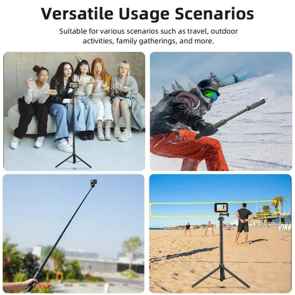 Flymile 1.63m Magnetic Quick-Release Tripod Selfie Stick for Action Cameras for Vlogging, Outdoor Sports(Black)