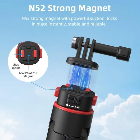 Flymile 1.63m Magnetic Quick-Release Tripod Selfie Stick for Action Cameras for Vlogging, Outdoor Sports(Black)