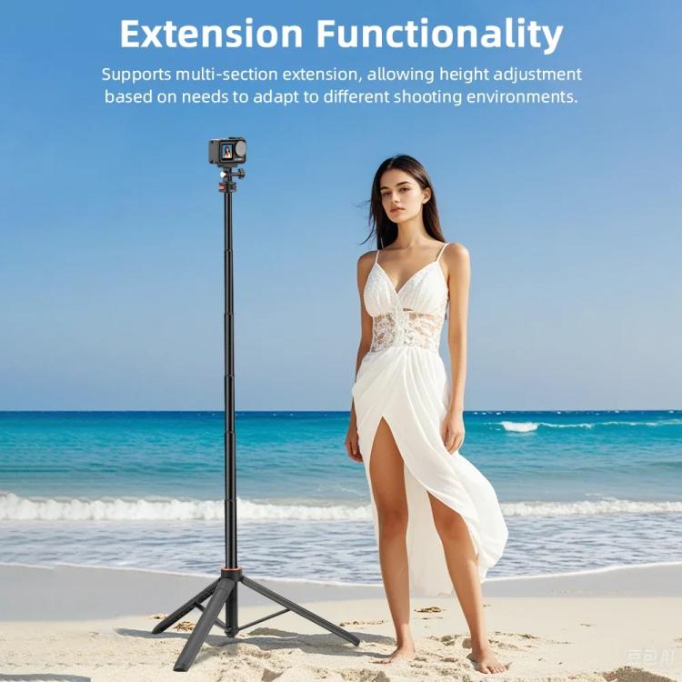 Flymile 1.63m Magnetic Quick-Release Tripod Selfie Stick for Action Cameras for Vlogging, Outdoor Sports(Black)