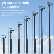 Flymile 1.63m Magnetic Quick-Release Tripod Selfie Stick for Action Cameras for Vlogging, Outdoor Sports(Black)