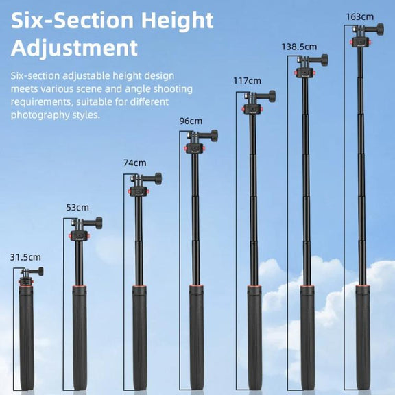 Flymile 1.63m Magnetic Quick-Release Tripod Selfie Stick for Action Cameras for Vlogging, Outdoor Sports(Black)