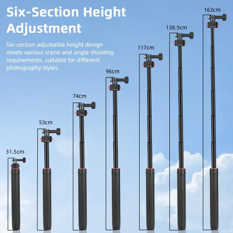 Flymile 1.63m Magnetic Quick-Release Tripod Selfie Stick for Action Cameras for Vlogging, Outdoor Sports(Black)