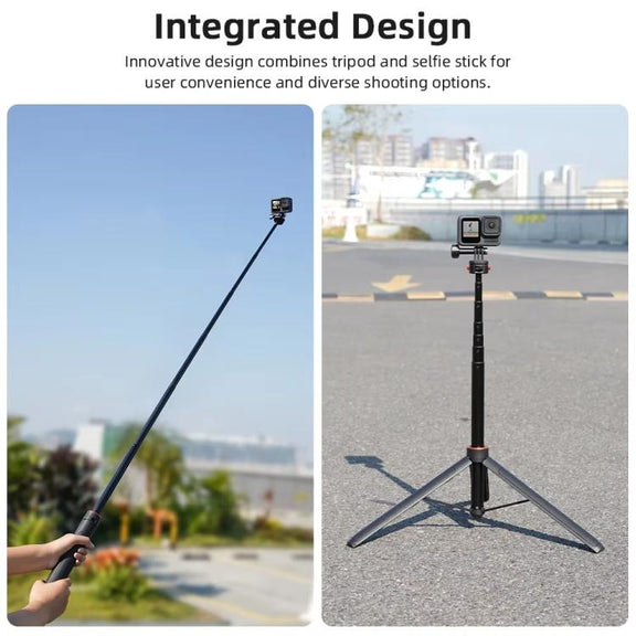 Flymile 1.63m Magnetic Quick-Release Tripod Selfie Stick for Action Cameras for Vlogging, Outdoor Sports(Black)