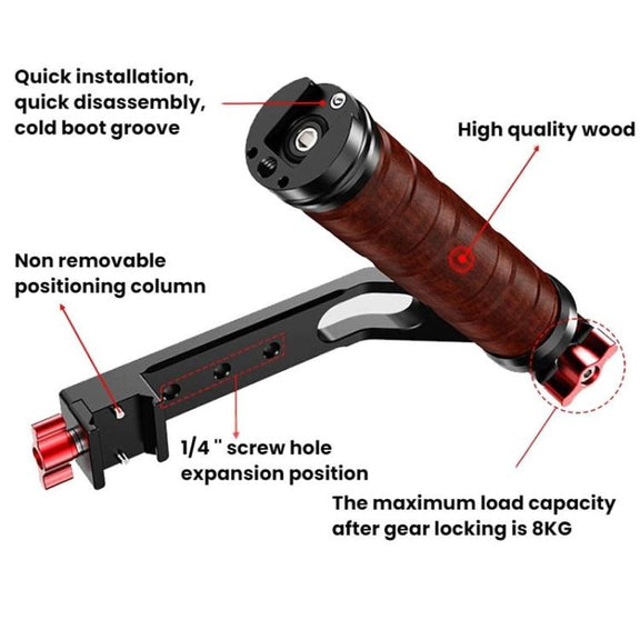 Gimbal Wooden Handle Chute Snail Gimbal Side Handle Grip,For DJI RS 4 Mini / 4 PRO / 3 / 3 Mini / 3 PRO / 2, Spec: Single Handle