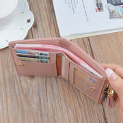 Short Leather Women Zipper Purse Panelled Wallets Trendy Coin Purse(Blue)