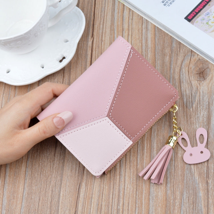 Short Leather Women Zipper Purse Panelled Wallets Trendy Coin Purse(Blue) - Wallets by PMC TechLife | Online Shopping South Africa | PMC TechLife