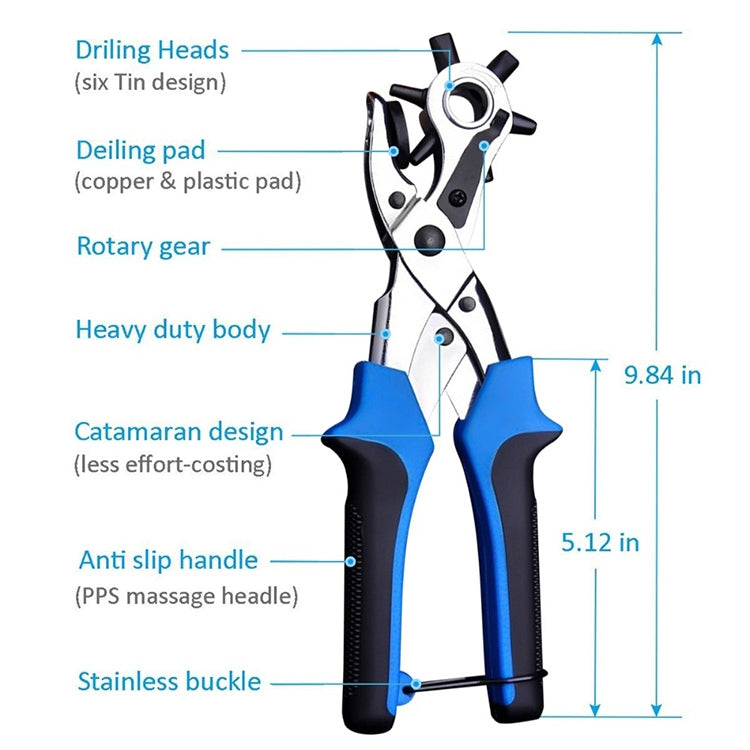 Multifunctional Belt Hole Puncher with 6 Holes Leather Hole Punch for Leather Belts Cards Paper Fabric(Blue) - Binding Supplies by PMC TechLife | Online Shopping South Africa | PMC TechLife