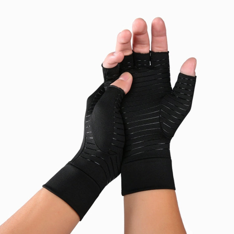 Black Fiber A Pair Sports Breathable Health Care Half Finger Gloves Rehabilitation Training Arthritis Pressure Gloves, Size:L - Safety Gloves by PMC TechLife | Online Shopping South Africa | PMC TechLife