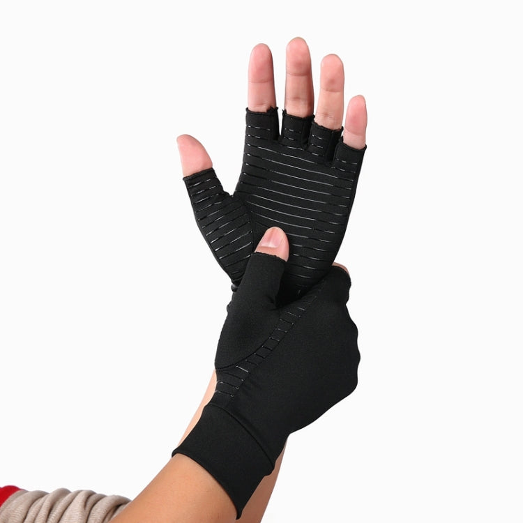 Black Fiber A Pair Sports Breathable Health Care Half Finger Gloves Rehabilitation Training Arthritis Pressure Gloves, Size:L - Safety Gloves by PMC TechLife | Online Shopping South Africa | PMC TechLife