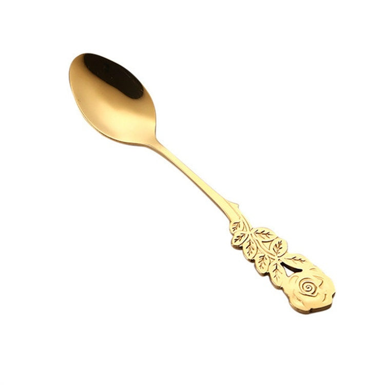 Small Mini Stainless Steel Rose Flower Coffee Spoon Strring Spoon Teaspoon Tea Spoon Dessert Spoon Long Handle Tableware(Titanium Gold) - free shipping - PMC TechLife - Order now!
