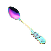 Small Mini Stainless Steel Rose Flower Coffee Spoon Strring Spoon Teaspoon Tea Spoon Dessert Spoon Long Handle Tableware(Multicolor)