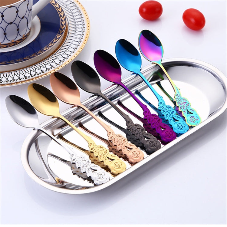 Small Mini Stainless Steel Rose Flower Coffee Spoon Strring Spoon Teaspoon Tea Spoon Dessert Spoon Long Handle Tableware(Multicolor)