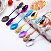 Small Mini Stainless Steel Rose Flower Coffee Spoon Strring Spoon Teaspoon Tea Spoon Dessert Spoon Long Handle Tableware(Multicolor)