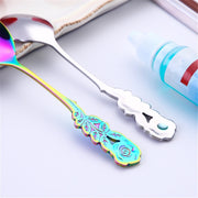 Small Mini Stainless Steel Rose Flower Coffee Spoon Strring Spoon Teaspoon Tea Spoon Dessert Spoon Long Handle Tableware(Multicolor)