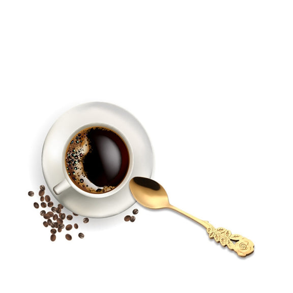 Small Mini Stainless Steel Rose Flower Coffee Spoon Strring Spoon Teaspoon Tea Spoon Dessert Spoon Long Handle Tableware(Multicolor)