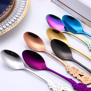 Small Mini Stainless Steel Rose Flower Coffee Spoon Strring Spoon Teaspoon Tea Spoon Dessert Spoon Long Handle Tableware(Purple)
