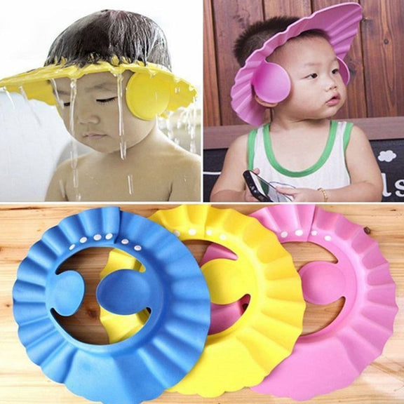 5 PCS Safe Baby Shower Cap Kids Bath Visor Hat Adjustable Baby Shower Cap Protect Eyes Hair Wash Shield for Children Water-resistant Cap Pink+earflaps