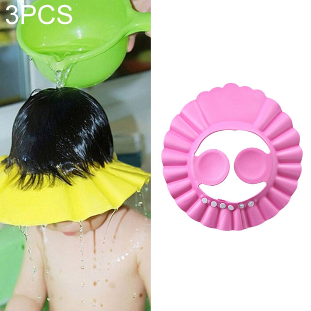 5 PCS Safe Baby Shower Cap Kids Bath Visor Hat Adjustable Baby Shower Cap Protect Eyes Hair Wash Shield for Children Water-resistant Cap Pink+earflaps