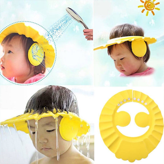 5 PCS Safe Baby Shower Cap Kids Bath Visor Hat Adjustable Baby Shower Cap Protect Eyes Hair Wash Shield for Children Water-resistant Cap Pink+earflaps