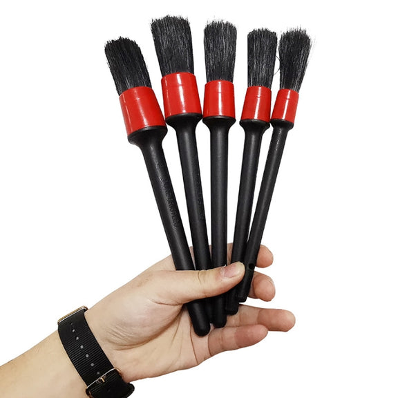 5 in 1 Car Detailing Brush Cleaning Natural Boar Hair Brushes Auto Detail Tools Products Wheels Dashboard,Random Color Delivery