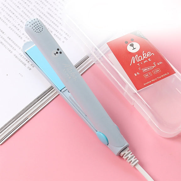 Mini Professional Hair Tools Smoothing Corrugated Travel Straightening Irons(Light Blue Bear)
