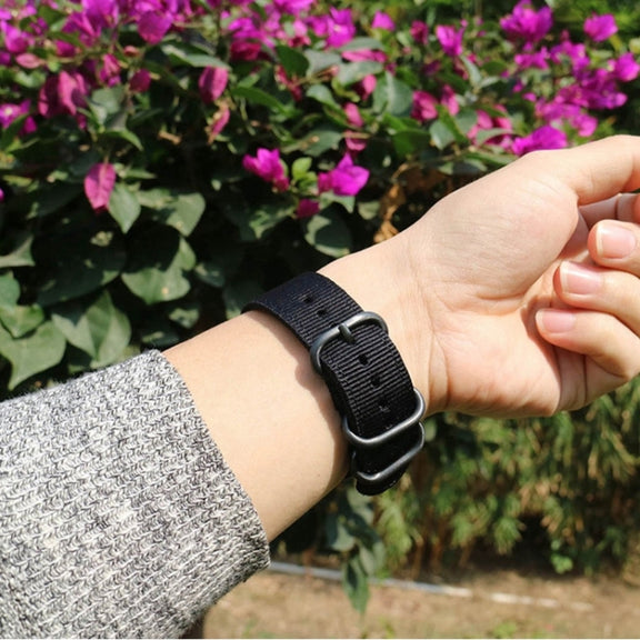 Washable Nylon Canvas Watchband, Band Width:18mm(Black with Silver Ring Buckle)