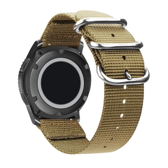 Washable Nylon Canvas Watchband, Band Width:22mm(Khaki with Silver Ring Buckle)