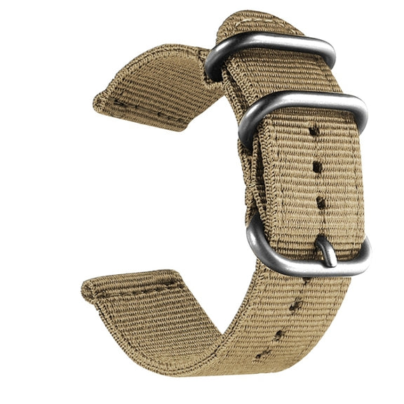 Washable Nylon Canvas Watchband, Band Width:22mm(Khaki with Silver Ring Buckle)